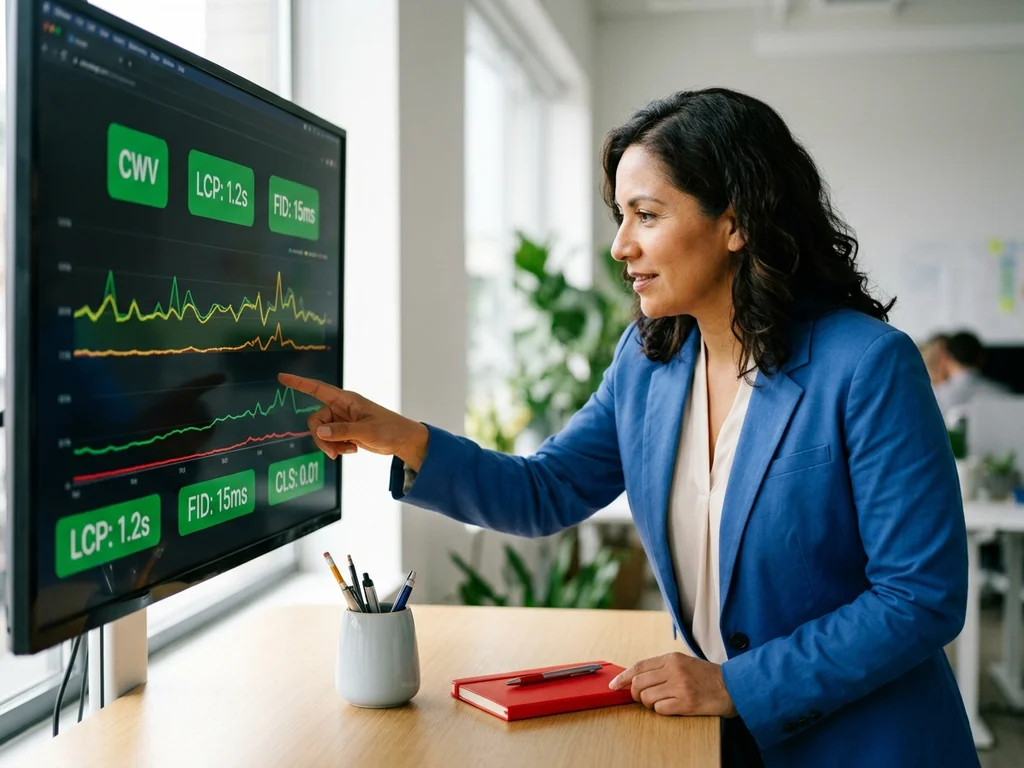 Experte analysant des indicateurs de performance technique pour une structure web optimisée en SEO.